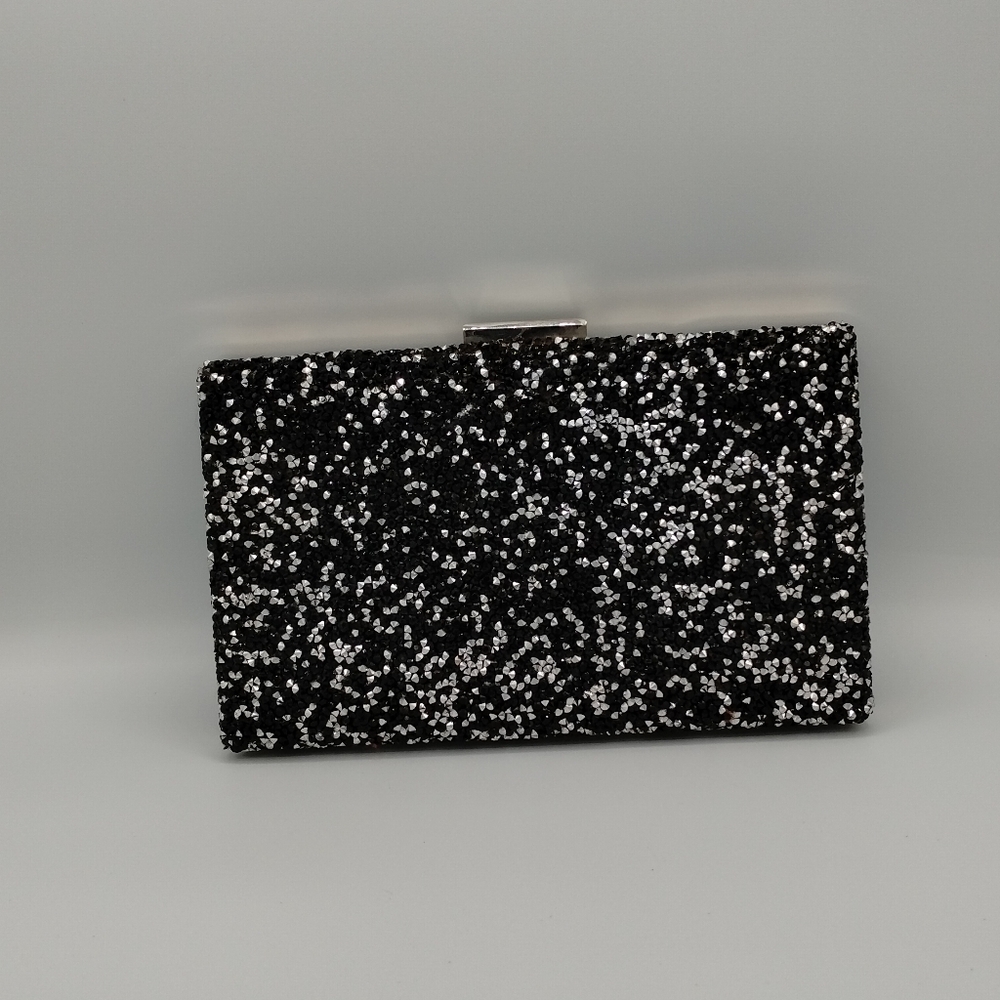 Women's black glitter clutch bag
